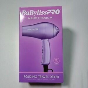 Babyliss Pro Nano Titanium Travel Purple Hair Dryer Foldable Handle 2 Speed/Heat